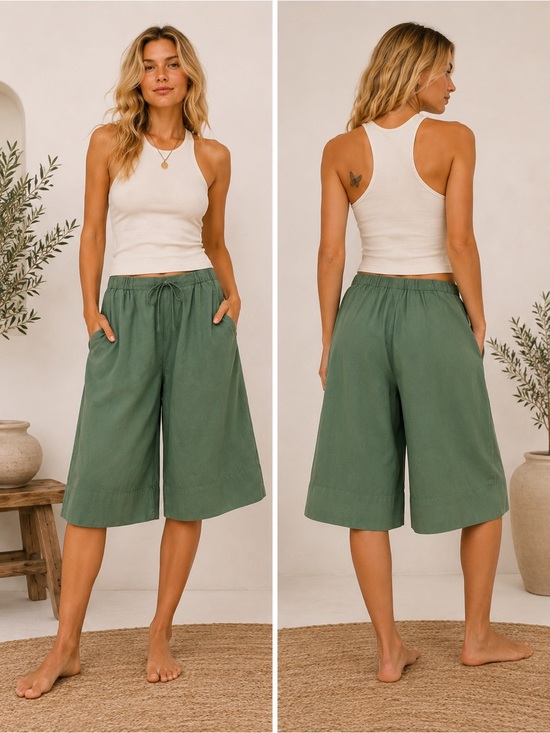 Free People Pants - Free People Menorca Slouchy Capri Pants Olive Green Boho Cotton XS NWOT